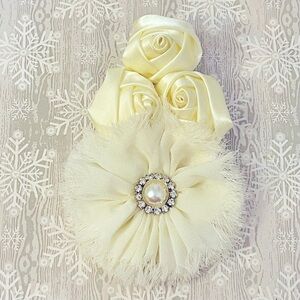 Floral Bridal Formal Hair Hat Coat Clothing Clip-on Accent Cream Satin & Chiffon